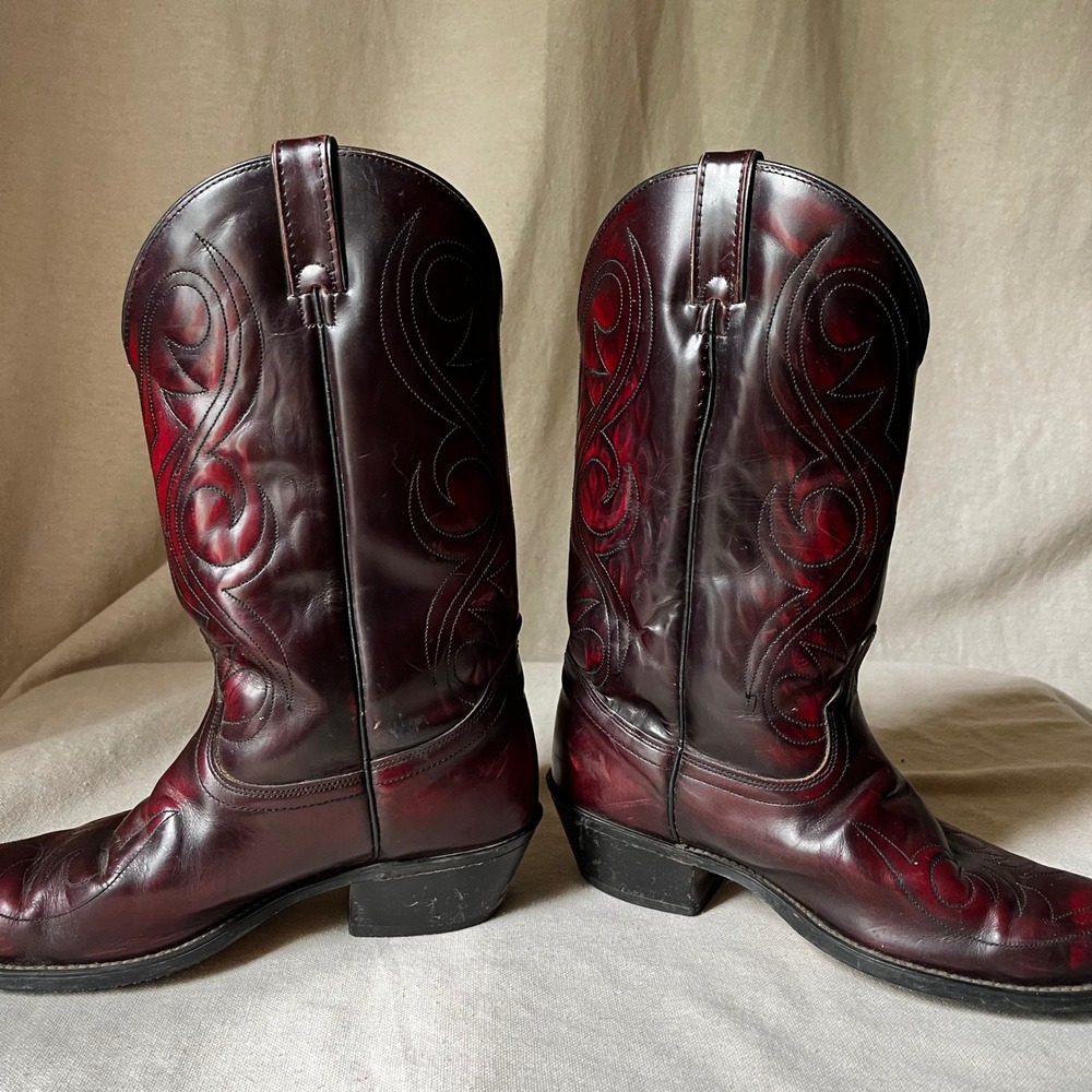 Vintage ACME Men's 8.5 EW Burgundy Leather Cowboy Western Boots Made USA - Picture 6 of 8